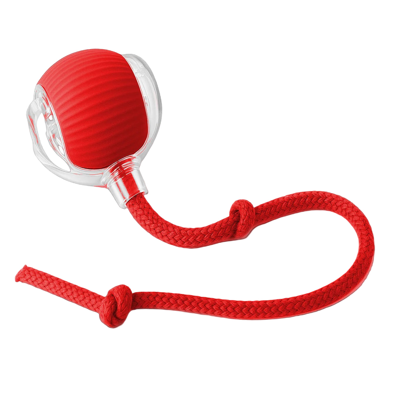 Red ball with a red rope on a white background