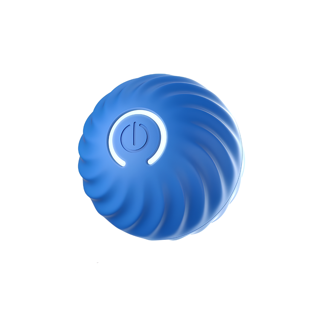 Blue textured ball with a power symbol on a white background