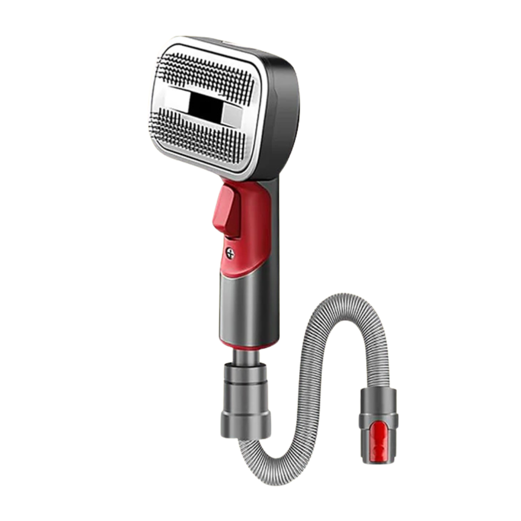 Handheld vacuum cleaner with a flexible hose on a white background