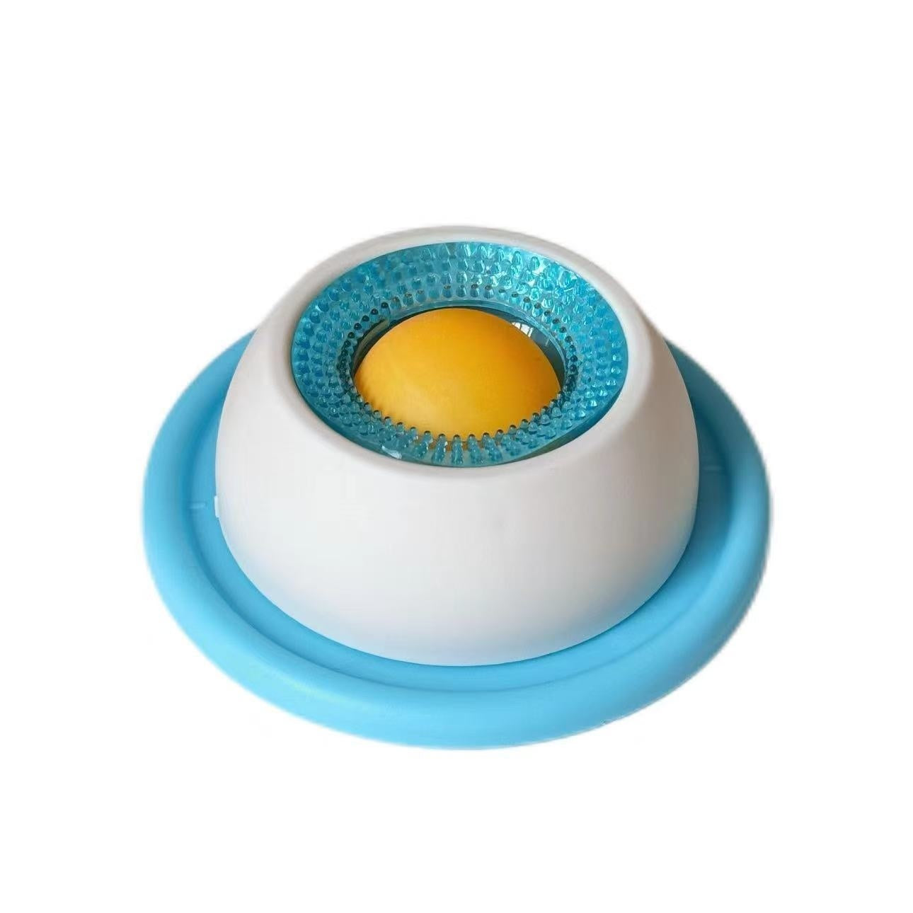White and blue object with a yellow center on a white background