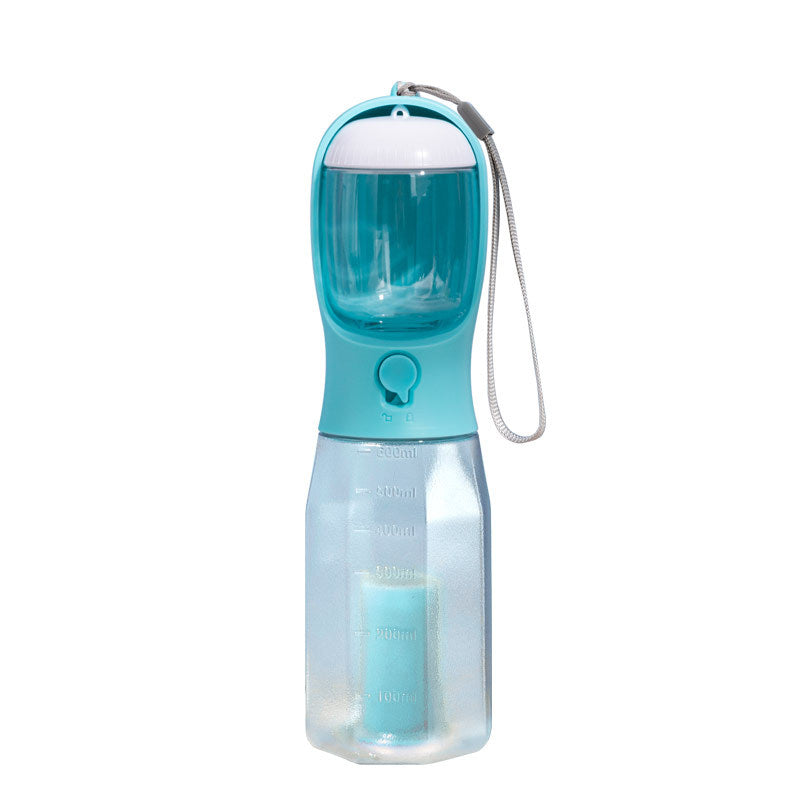 Turquoise pet water bottle with clear container on a white background