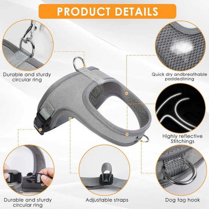 Pawluna – Breathable Reflective Dog Harness & Leash Set