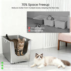 Whiskora – High-Sided Stainless Steel Cat Litter Box XL (Front Entry, Anti-Splash Design)