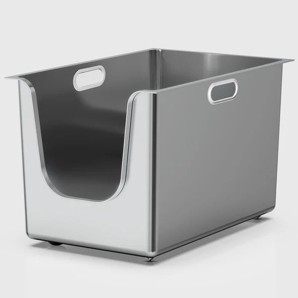 Whiskora – High-Sided Stainless Steel Cat Litter Box XL (Front Entry, Anti-Splash Design)