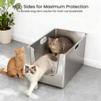 Whiskora – High-Sided Stainless Steel Cat Litter Box XL (Front Entry, Anti-Splash Design)