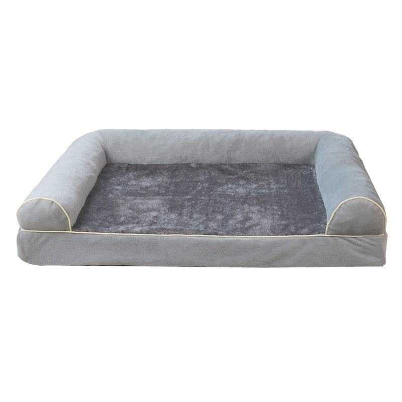 Gray pet bed with a soft texture on a white background